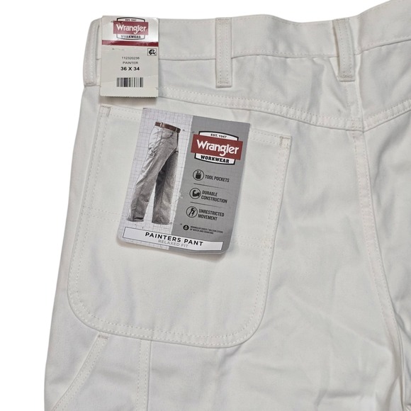 Wrangler Workwear Painter Pants Relaxed Fit White 36x34 NWT Mens Cotton - Picture 1 of 5